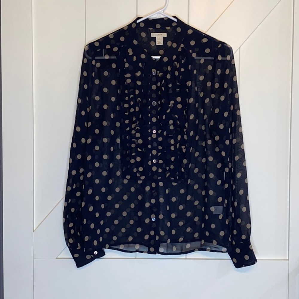 J Crew 100% silk polka dot button down top